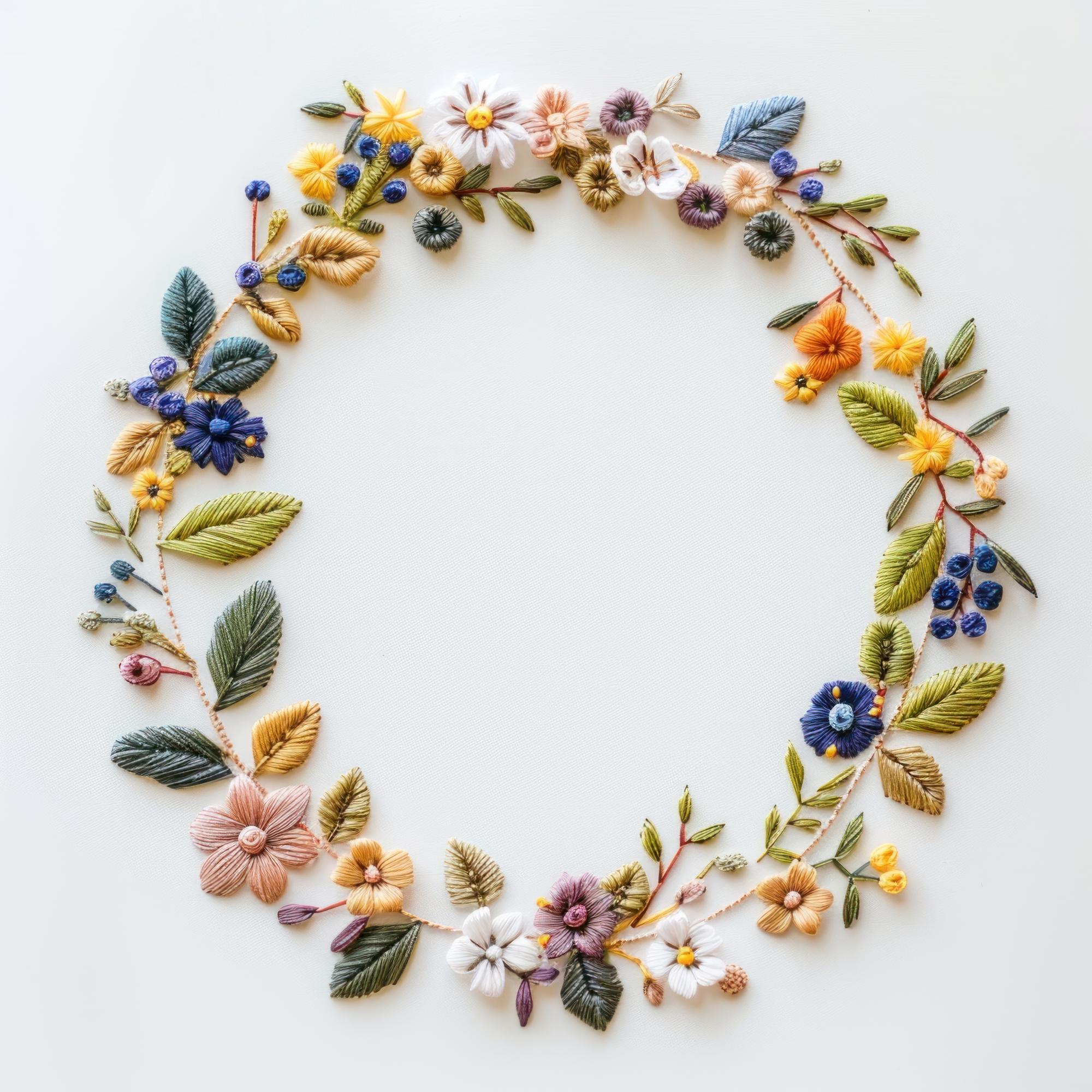 Finished embroidered hoop with floral motif