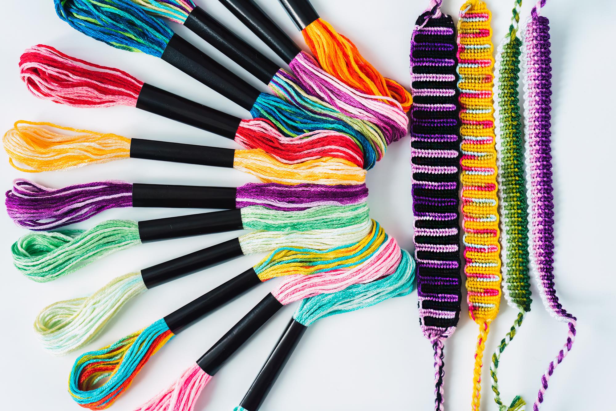 Colorful thread skeins and finished patch